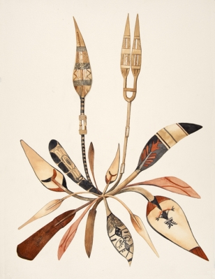 'Paddling bush', with 3 paddles from Buka, Sue Johnson's  PRM exhibition starting end January 2011
