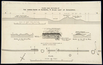 First page of plan and section of Danevirke by Lane Fox 1879 (Pitt Rivers Museum)