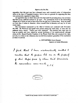 The end of Pitt-Rivers' Pen Pits report, 1884