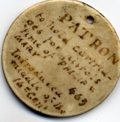 One of the bone discs associated with items in the 1862 Catalogue of Arms